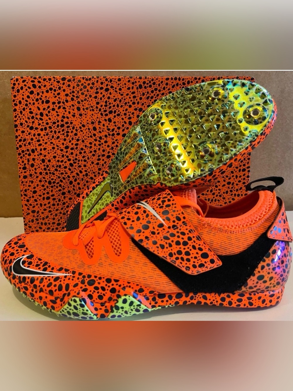 Nike Pole Vault Elite Multicolor Orange Black Iridescent Track Spikes kids size5
